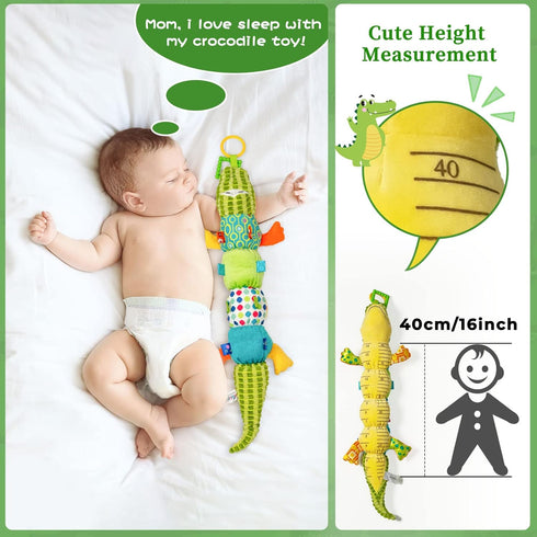 Jollybaby Tummy Time Baby Toys with Rattles, Crinkle, Musical Toys for Newborns 0-12 Months Boys & Girls - Alligator