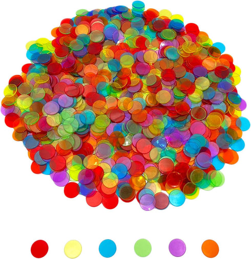 1000 Pieces Bingo Counting Chips, 3/4 inch Transparent 6 Color Set with Bag for Game Night & Educational Activities