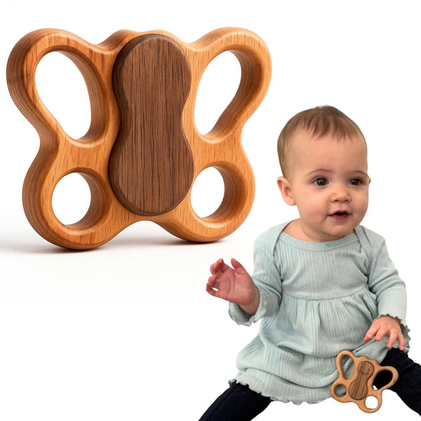 HippoToys Handcrafted Wooden Baby Rattle | Natural Teething Toy | Montessori Sensory