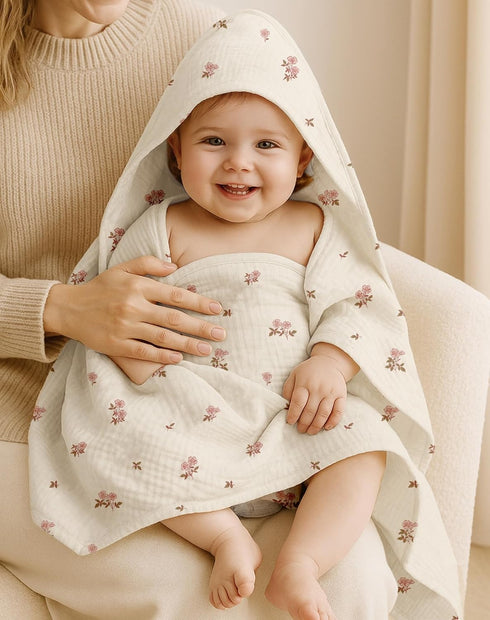 2 Pack, 32" 32" Hooded Baby Towels Muslin Baby Bath Towels with Hood for Newborn Infant and Toddler, Soft Breathable