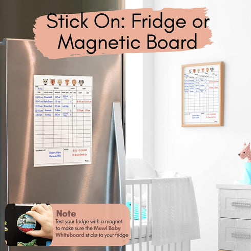 Mewl Baby Daily Log Whiteboard - Reusable Tracker for Feeding, Diapers & Sleep - Newborn Journal & Schedule Chart