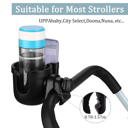 Suranew Universal Stroller Cup Holder, Adjustable Drink Holder with Phone Holder for Baby Stroller, Wheelchair, Walker
