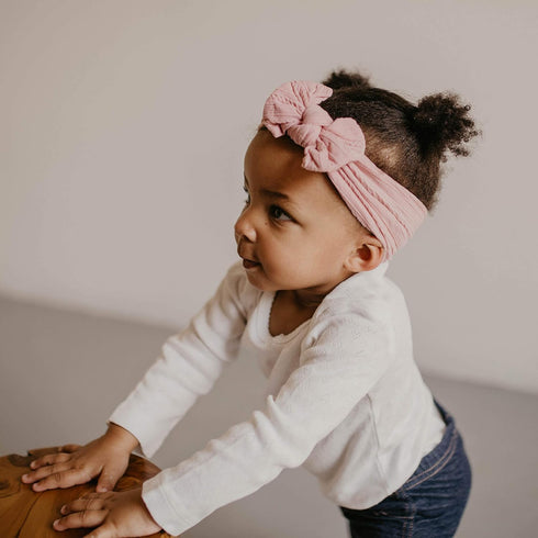 Parker Baby 5 Pack Cable Knit Nylon Headbands | Soft, Stretchy & Comfortable Bows for Girls | Adjustable Headwraps