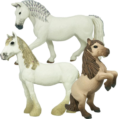 Gemini&Genius 3Pcs Horses Toy, Farm Animal Playset, Mare and Stallion with Baby Action Figures for Kids
