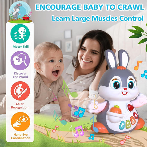 MOONTOY Bunny Musical Toy for 1+ Year Old, Baby Crawling Toy with Light & Sound for 6-12 Months