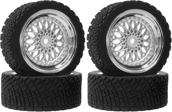 4PCS 65mm RC Rally Car Rubber Tires and Plastic Plating Wheel Rims Set for 1/10 RC On-Road Drift Racing Car