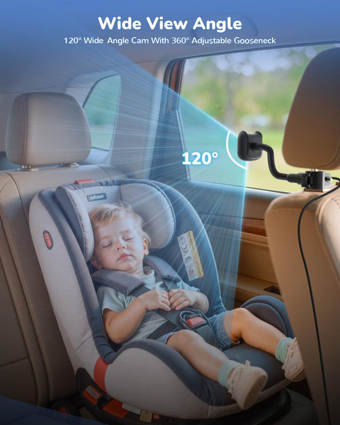 TOZING 5" 1080P 360 3X Baby Car Camera Monitor | IPS Suction Cup Screen - Rotation IR Night Vision Zoom - USB Powered