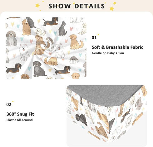 innewgogo 1 Pack 52" 28" Cute Pets Dogs Hearts Print Baby Cotton Fitted Crib Sheet for Boys Girls Soft Breathable