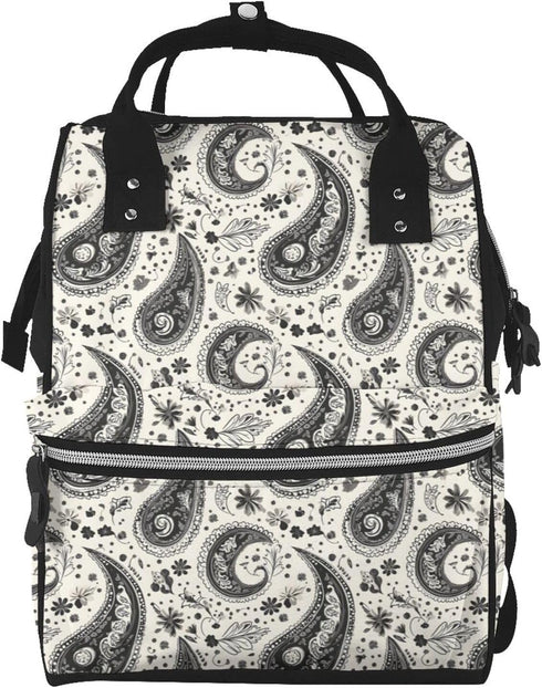 TZTTZT Black White Paisley Pattern Print Diaper Bag Backpack, Toddler Baby Girl Boy