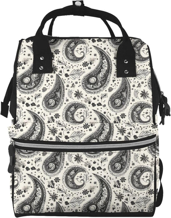 TZTTZT Black White Paisley Pattern Print Diaper Bag Backpack, Toddler Baby Girl Boy