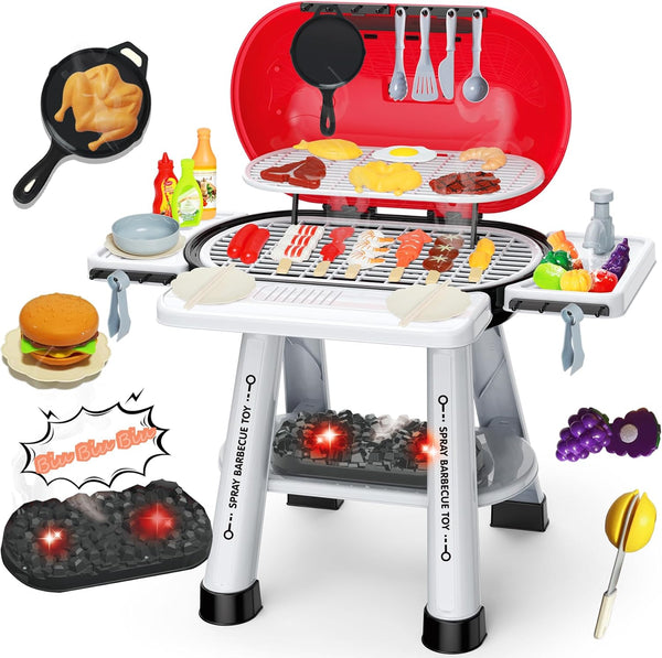 MUGEYMYD Play Kitchen Sets Toy for Toddlers 3-5, Indoor Outdoor Interactive Kids BBQ