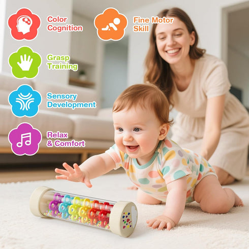 Flwedora 6-12 1 7.7 Rain Stick, Montessori Baby Toys for Months Year Old, Wooden Rainmaker Baby Rattle Sensory Toys
