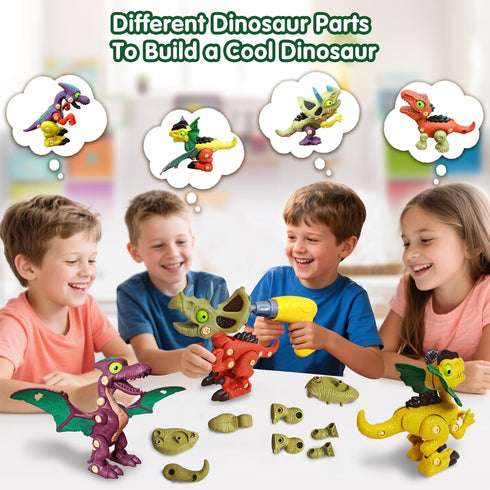3 4 5 6 7 Take Aprts Dinosaur Toys for Kids Age Boys with Electric Drill & Play Mat STEM Toys DIY Learning Educational
