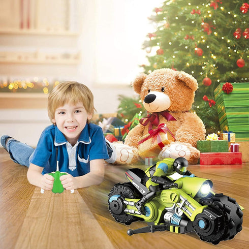 UNIQUE KIDS Remote Control Motorcycles - High-Speed Racing Motorbike with LED Lights, 360° Spinning Action, Green