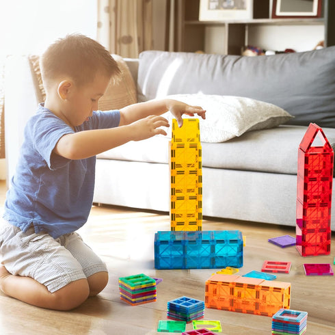 Set,60 Set FNJO Magnetic Tiles, Magnet Building PCS Building Blocks STEM Preschool Montessori Toy for Kids Boys Girls
