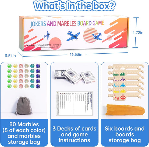 banbantang 2-6 30 3 2 Jokers and Marbles Board Game, Wooden Marble Game for Players, Portable Jokers Game with Marbles