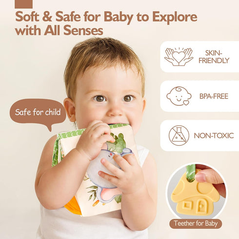 hahaland Baby Books 0-6 Months, Tummy Time Sensory Toys 6 to 12 Months, Textured Animals Mirror & Crinkle Paper