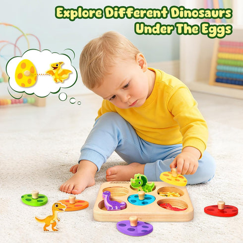 1-3, 1 2 3 Wooden Puzzles for Toddlers Dinosaur Matching Egg Puzzle Montessori Toys for Year Old Boy Girl Gifts
