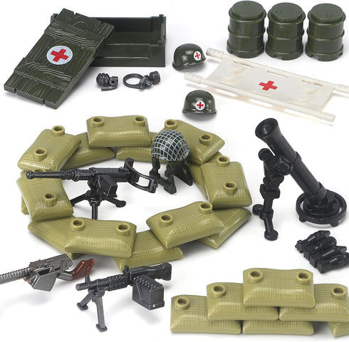 WW2 Pack 282 Set 6 Feleph Military Vehicles Weapons Pieces US Army Building Block Toy WWII Car Tricycle Gear Helmets