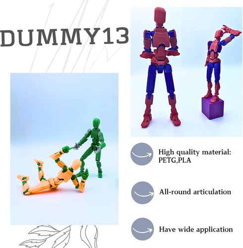 Pre-Assembly 3D Printed 5.54'' Dummy13 Action Figure - Multi-Jointed Tian13 Desktop Decoration, 12 in 1 Accessories