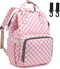 Dezcrab Checkered Pink Baby Diaper Bag Backpack for Women, Large Capacity Waterproof Maternity