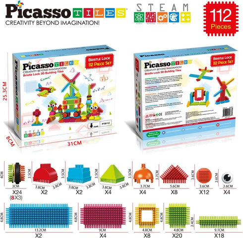 Picasso Toys 112pcs Hedgehog Blocks - STEM Building Tiles Set for Construction Learning, Creativity Beyond Imagination