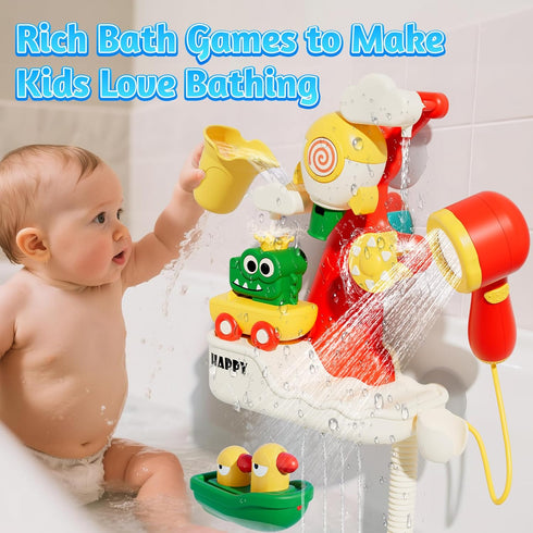 Set: 360 18 SOCBTNSO FlowFun Bath Toy Electric Shower with Rotate, Rocket Whistle, Cute Car Toy & Little Yacht |