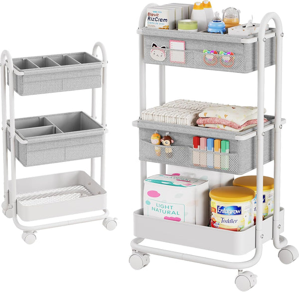 Modanais Baby Diaper Caddy Organizer Cart - 3 Tier Rolling Storage Cart