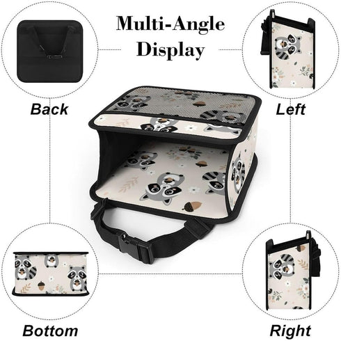 PPIKTC Spacious Hanging Auto Seat Organizer with Ventilated Mesh Pockets for Wet Wipes and Baby Supplies, Cute Raccoon