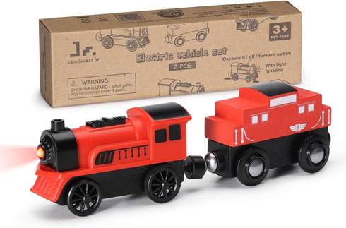 Set 2 3+ SainSmart Jr. Wooden Train Accessories, PCS Motorized Train for Toddlers with Magnetic Connection, Battery