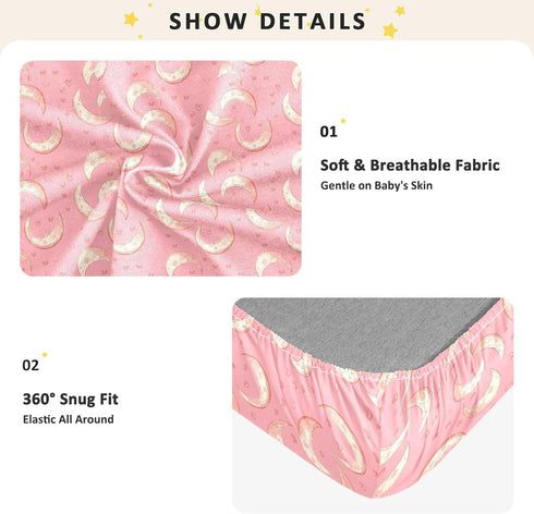 miaozhen 1 Pack 52x28 Cotton Baby Crib Sheets for Boys Girls Soft Comfy Moon Vintage Valentines Playard Mattress Sheets