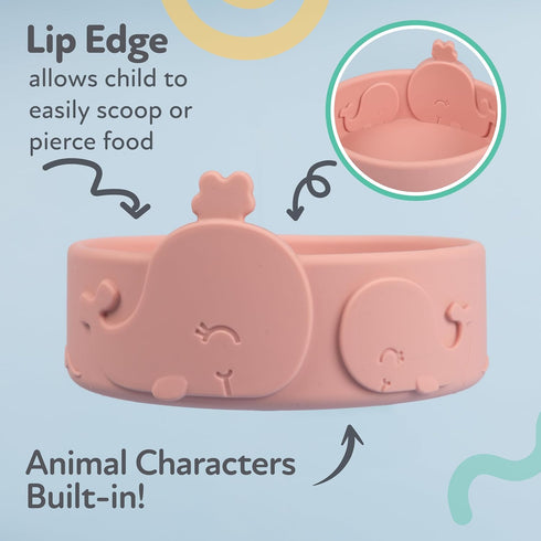 Nuby Animal Friend Silicone Round Bowl, Toddler Bowl for 6+ Months, Pink Whale
