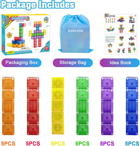 1.38 inch Magnetic Blocks Toddler Toys, 30pcs Translucent Building Blocks for Ages 2-7, Preschool STEM Montessori Toys