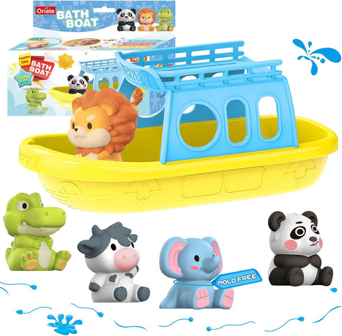 Set 1+ 5PCS Summer Oriate Bath Toys for Year Old, Mold Free Silicone Animal Finger Puppets with BPA Free Boat
