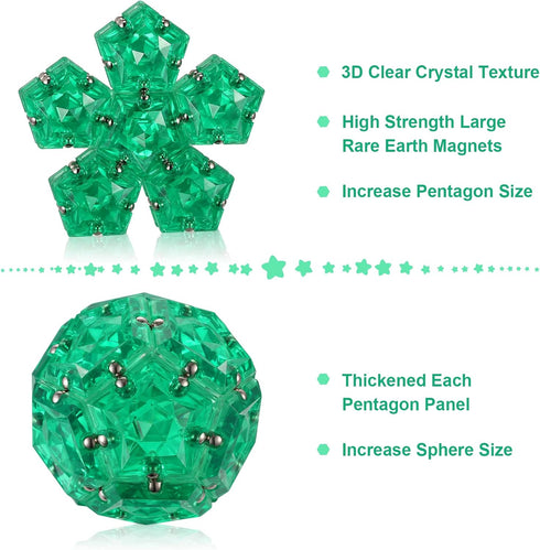 12 Set Magnetic Fidget Sphere - Pentagons Magnets Balls - Piece - Crystal Green - Magnet Fidgets Toy - Creativity