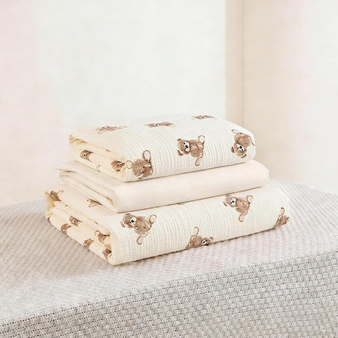 Set 3 52"x28", Set Organic Cotton Muslin Baby Crib Bedding Piece Soft for Infant Newborn Toddler Boys Girls Nursery Bed