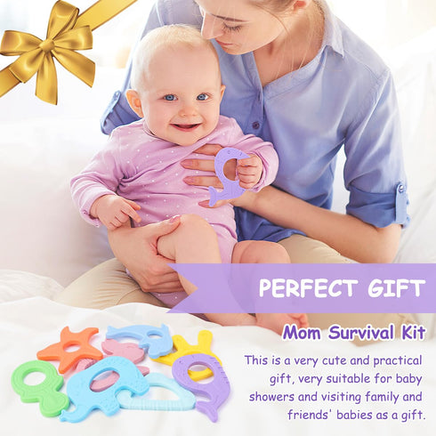 8 Pack Frozen 3 BEBOAN Silicone Baby Teething Toys, Cute Baby Teether Teething Ring Chew Toys Teether, BPA Free Easy