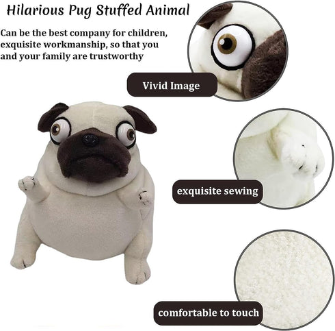 Hilarious Pug Stuffed Animal - 6" Funny Ugly Cute Pug Dog Plush Toy for Kids Boys Adults Birthdays Gift