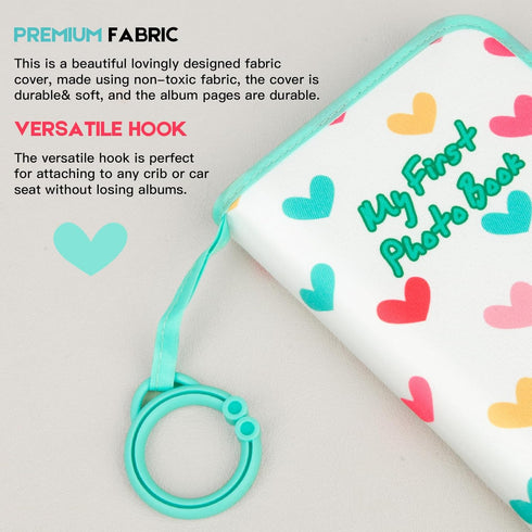 My First Photo Book for Baby or Toddlers, 21 4x6 Photos, Soft Cloth Family Album, Cute Gift for Newborns (Green)