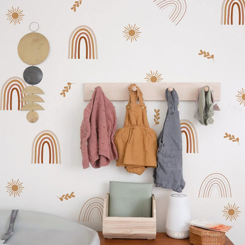 QUCHENG Boho Wall Stickers for Girls Bedroom, Removable Vinyl Decals Nursery Kids Room Decor, 6 Sheets