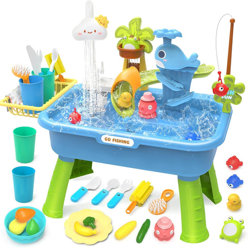21" H Play Sink with Running Water, 4-in-1 Kids Kitchen Sink Toy