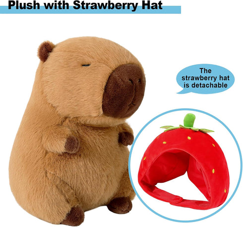 9 inch Ditucu Cute Capybara Plush Wear Strawberry Hat Soft Capibara Stuffed Animal Plushies Toys Hugging Gifts for Kids