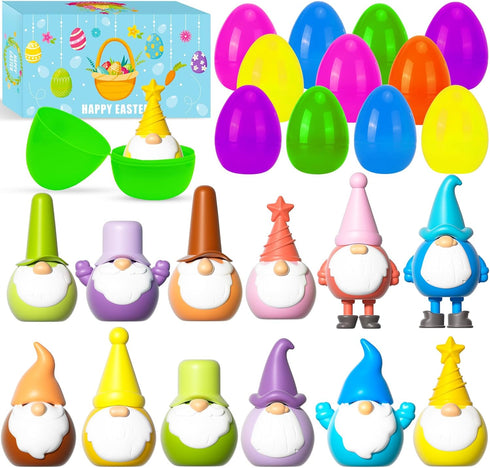 LUBUYILD 12PCS Easter Eggs with Gnome Keychain Toys for Kids Girls Boys