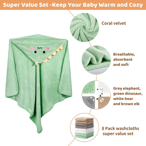 12 Set 4 8 Set, CandyHome PCS Baby Bath Towels for Infants Toddlers, PCS Animal Hooded Baby Towels & PCS Washcloths