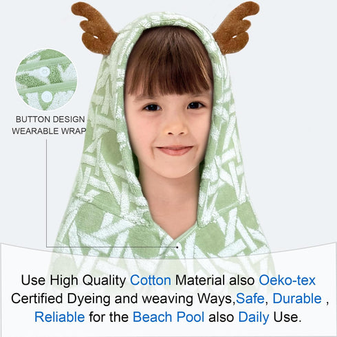 (3-8Years,27.5"X54"), VOOVA & MOVAS Kids Bath Towel with Elk Hood Absorbent Thick Cotton Towel Wrap for Pool | Swim |
