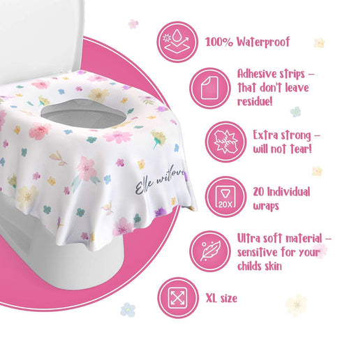 20 Pack Extra Large Disposable Toilet Seat Covers (Floral) - Toddler Toilet Covers for Full Coverage, Ideal for Travel
