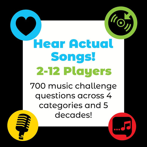 SongFest! Music Trivia Party Game - QR Codes Provide Audio Hints for 5 Decades of Music Memories