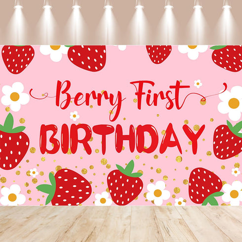 Gertaryo 1st Berry Baby Girl Birthday Decor, Strawberry First Birthday Decorations for Girls with Balloon Arch, Party