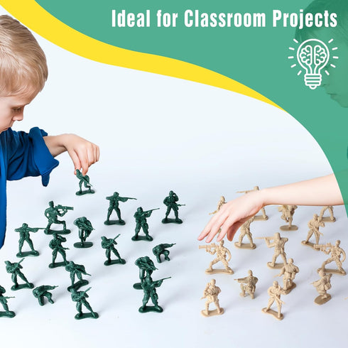 200PCS Army Men Toy Soldiers, Plastic Action Figures, 10 Poses Yellow and Green Soldiers Playset
