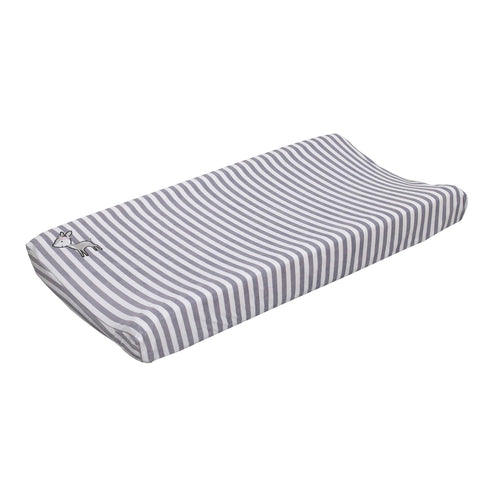 NoJo Little Love Sweet Deer - Grey, White Stripe Plush Changing Pad Cover with Pink Deer Applique, Grey, White, Pink